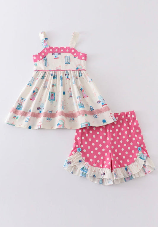 Platinum Balcony Strap Shorts Set– Playful Girls’ Summer Outfit
