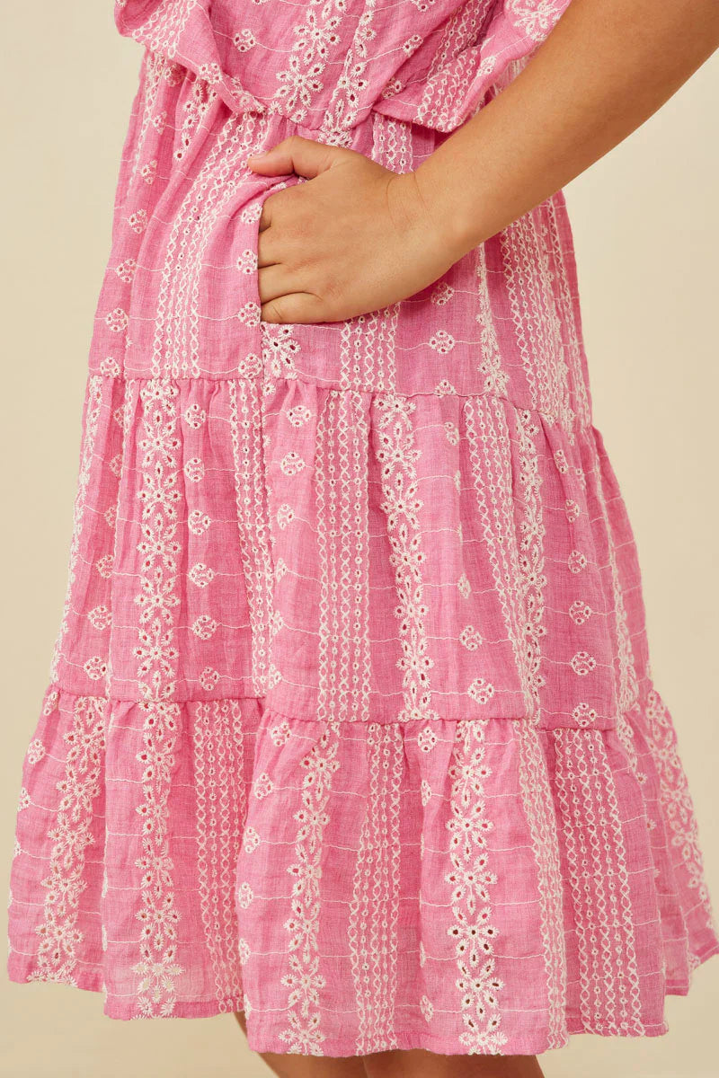 Girls Embroidered Ruffled Lace Sleeveless Dress