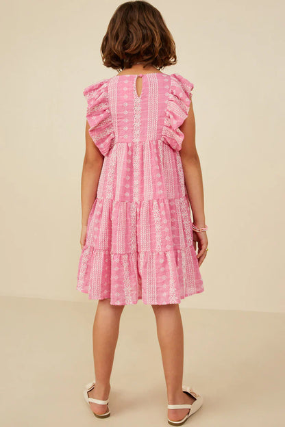 Girls Embroidered Ruffled Lace Sleeveless Dress