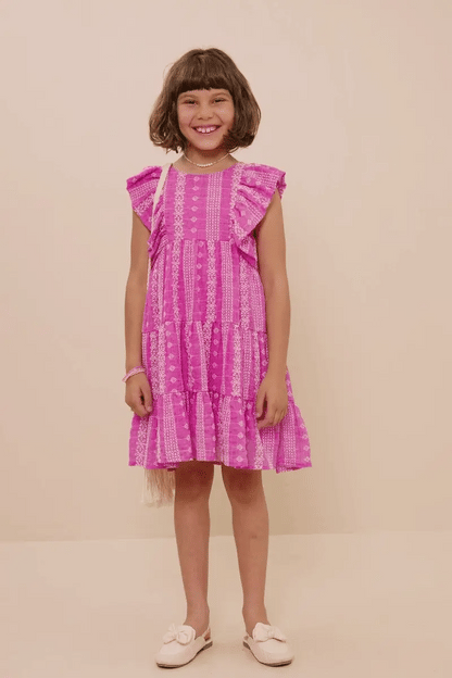 Girls Embroidered Ruffled Lace Sleeveless Dress