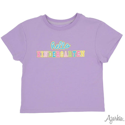Hello Kindergarten Lavender Girls Boxy Tee – Back to School Shirt