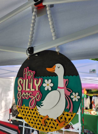 Silly Goose Door Hanger – 11.5" Laser Cut & Hand Painted Wooden Decor-Rogue Magnolia Custom Designs