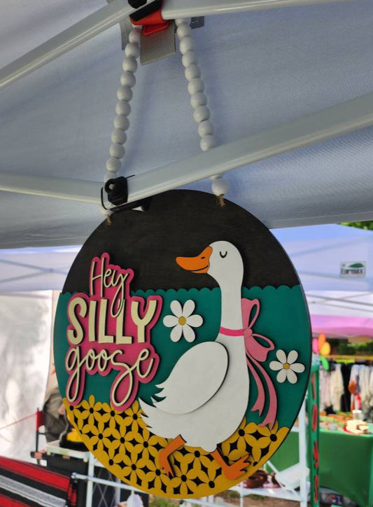 Silly Goose Door Hanger – 11.5" Laser Cut & Hand Painted Wooden Decor-Rogue Magnolia Custom Designs