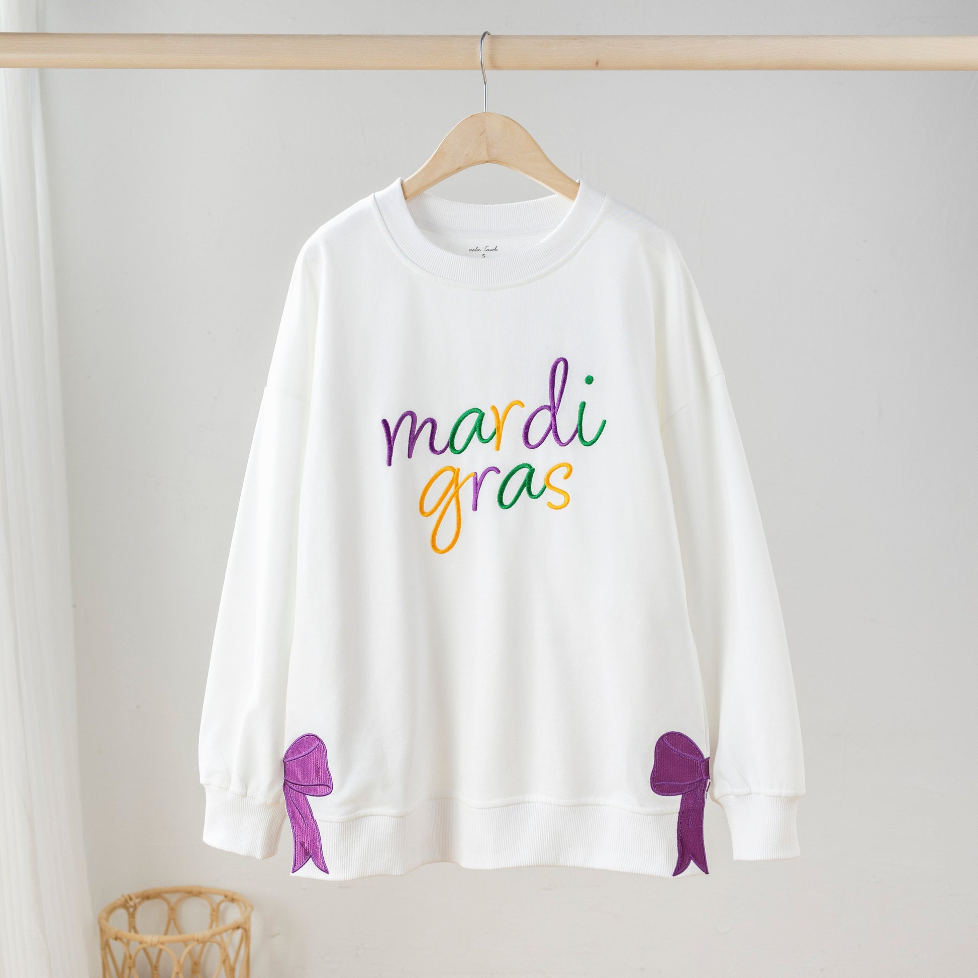 Women's Mardi Gras Sweatshirt With Side Bow-Rogue Magnolia Custom Designs