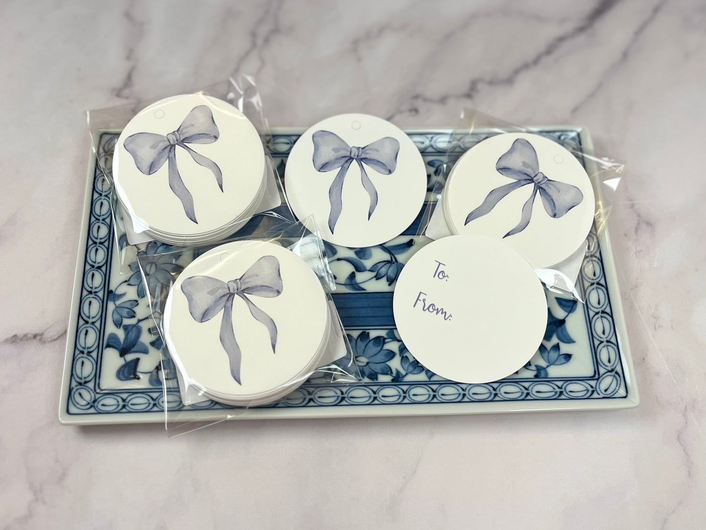 Blue Bow Circle Gift Tags