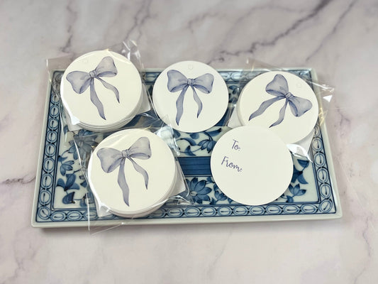 Blue Bow Circle Gift Tags
