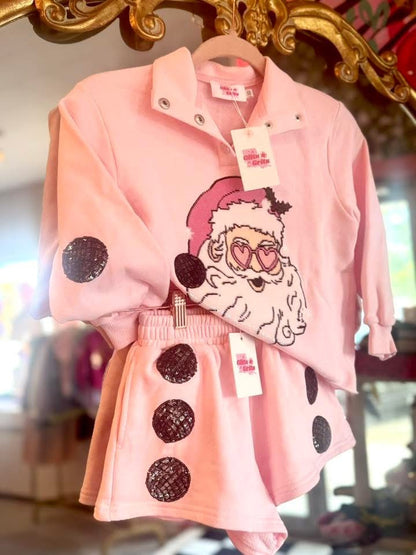 Disco Santa Sequin Sweatshirt & Shorts Set – Girls Christmas Outfit