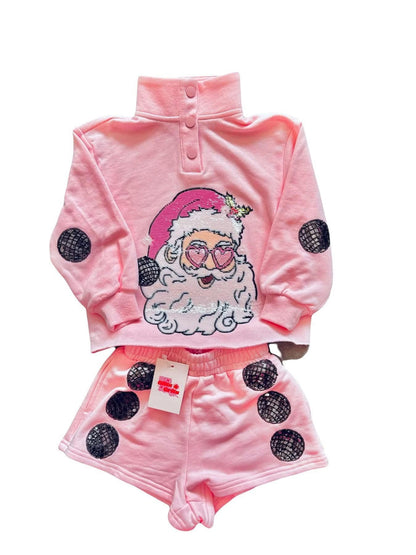 Disco Santa Sequin Sweatshirt & Shorts Set – Girls Christmas Outfit