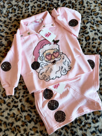Disco Santa Sequin Sweatshirt & Shorts Set – Girls Christmas Outfit