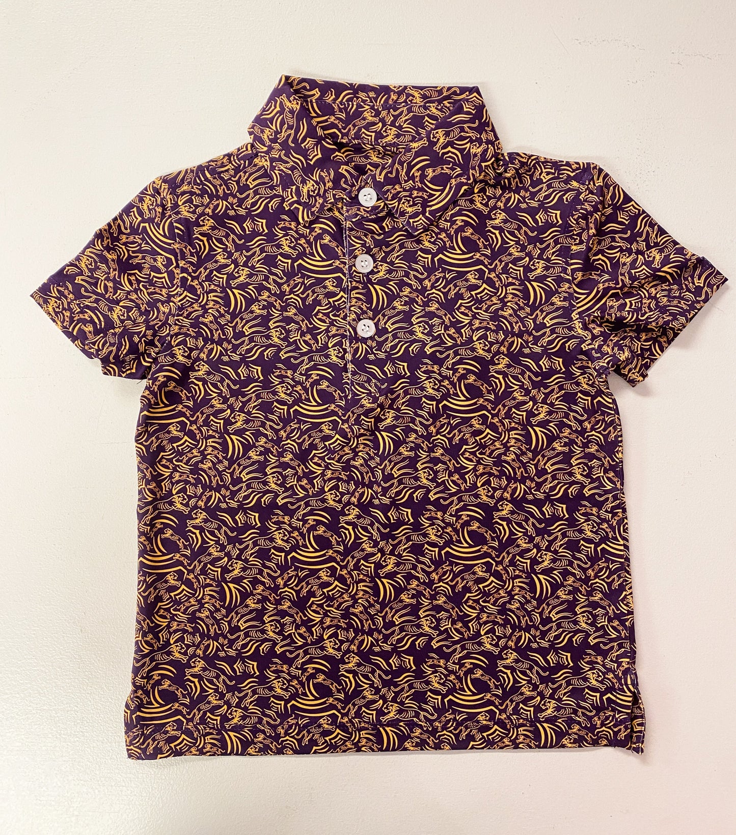 Purple & Gold Tiger Print Boys Dri-Fit Polo Shirt – LSU Game Day Outfit