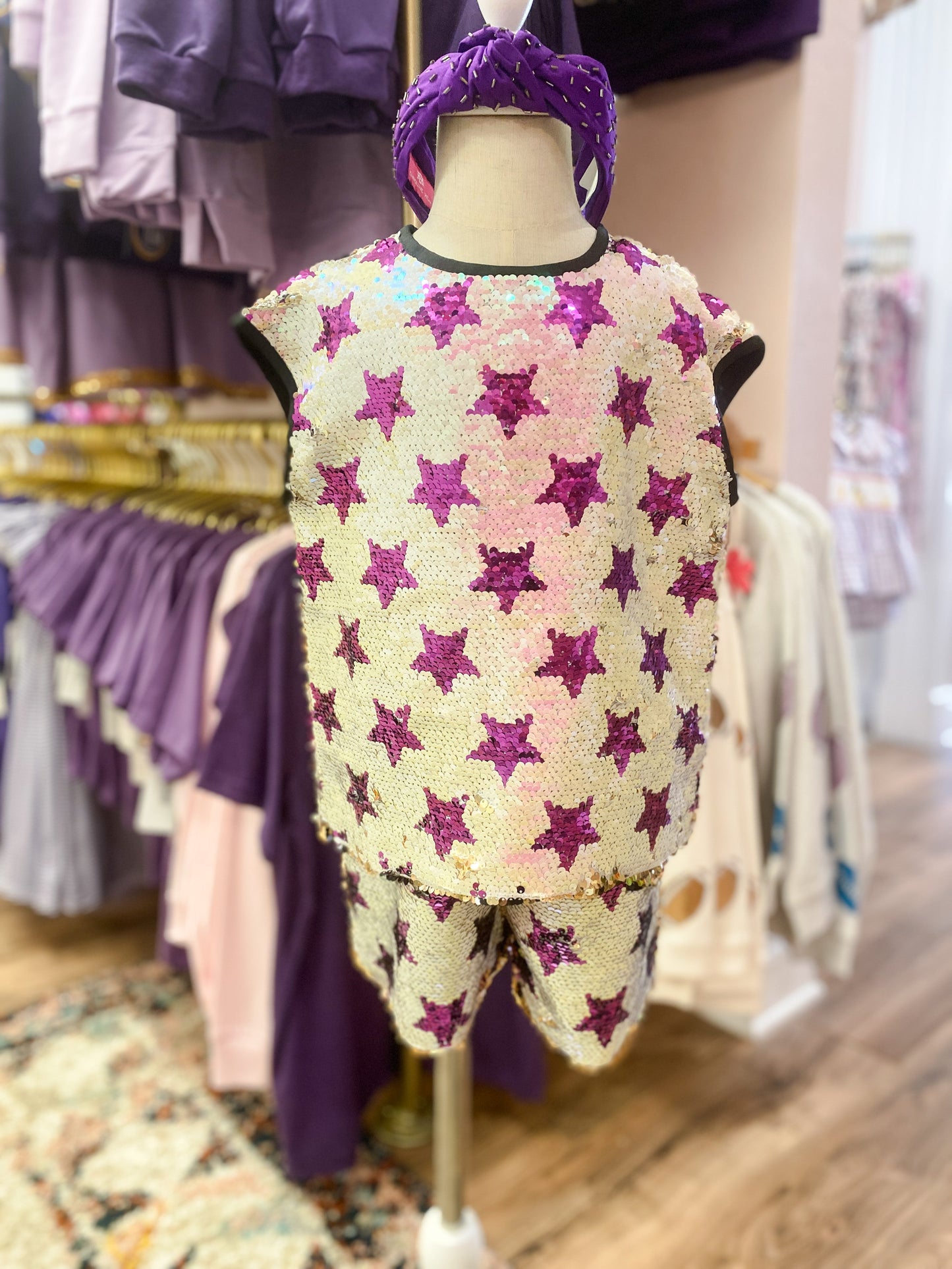 SEQUIN STAR TOP-GOLD