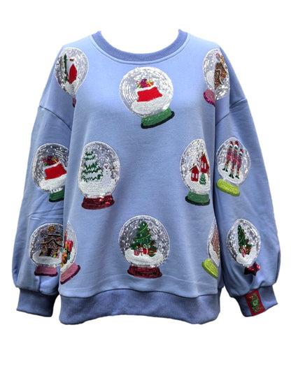 Queen of Sparkles Powder Blue Sequin Christmas Snow Globe Sweatshirt – Kids