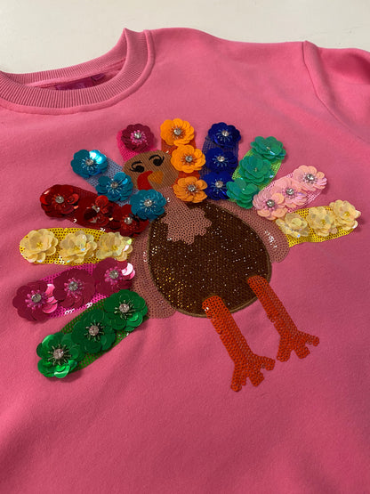 Queen of Sparkles Pink Rainbow Flower Turkey Sweatshirt - Kids