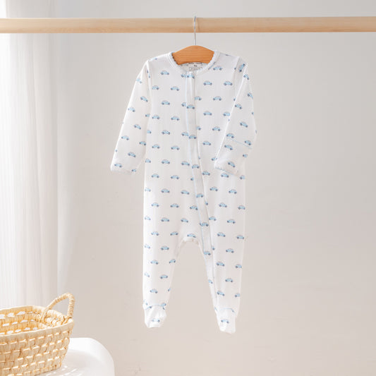 Baby Basics: Little Blue Wheels Organic Cotton Baby Pajamas-Rogue Magnolia Custom Designs
