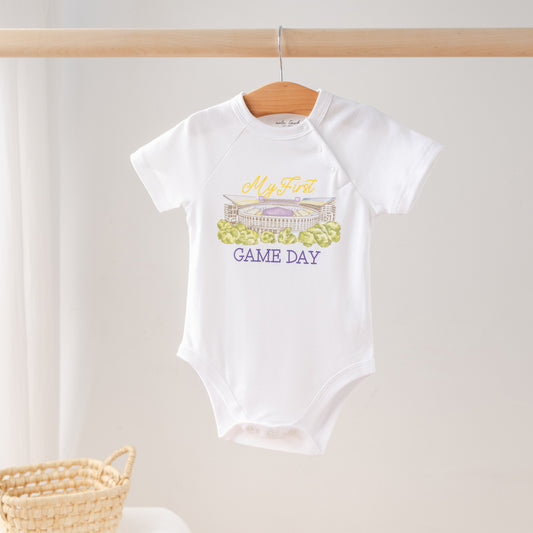 My First Game Day - LSU Organic Cotton Onesie-Rogue Magnolia Custom Designs