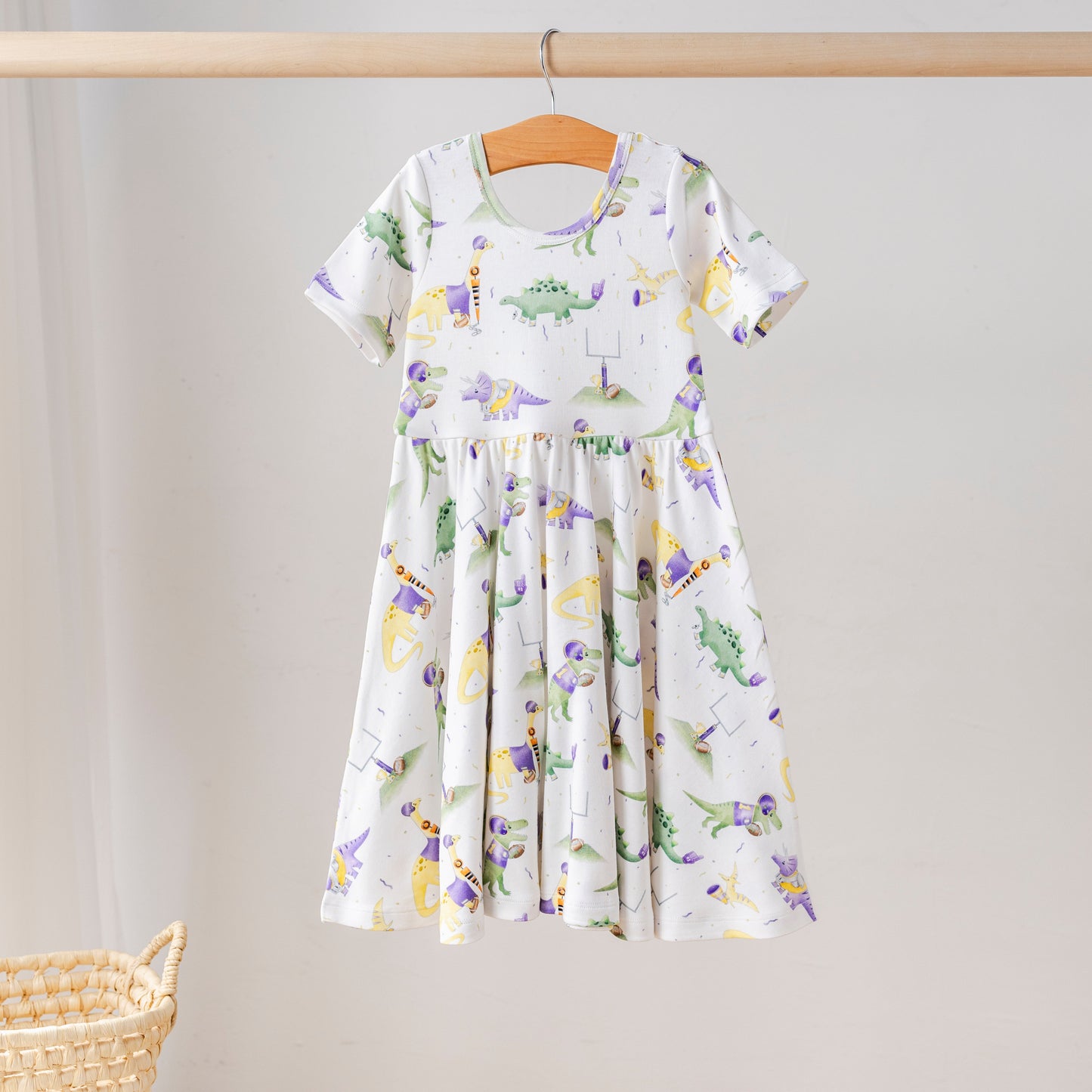 LSU Dino All-Stars Organic Cotton Dress for Kids-Rogue Magnolia Custom Designs