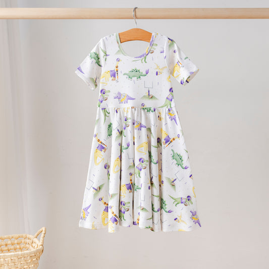 LSU Dino All-Stars Organic Cotton Dress for Kids-Rogue Magnolia Custom Designs