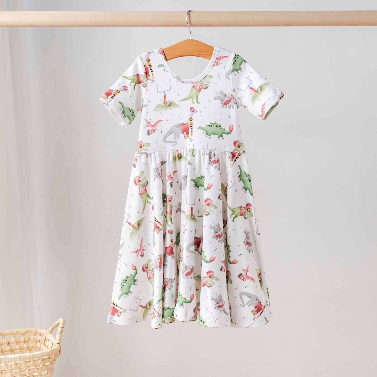 Red Dino All-Stars Organic Cotton Dress for Kids-Rogue Magnolia Custom Designs