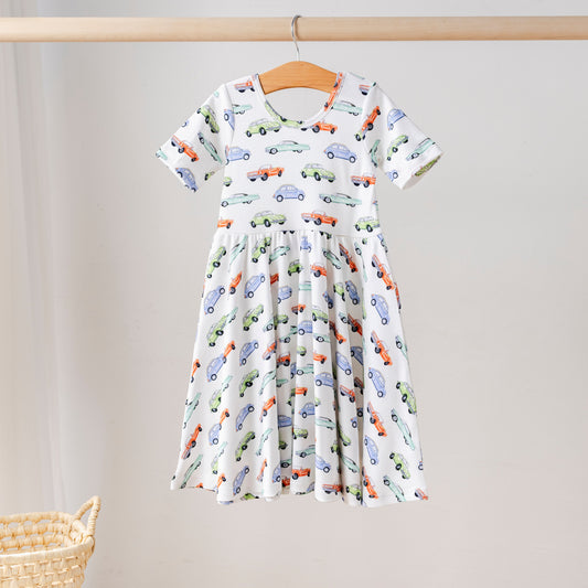 Vintage Road Trip Organic Cotton Dress for Kids-Rogue Magnolia Custom Designs