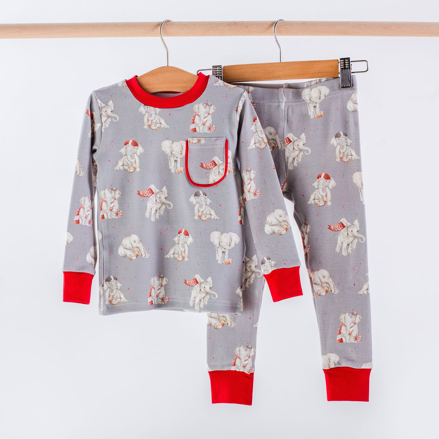 MVC: Alabama (Elephants) Organic Cotton Kids Pajamas (Gray)-Rogue Magnolia Custom Designs