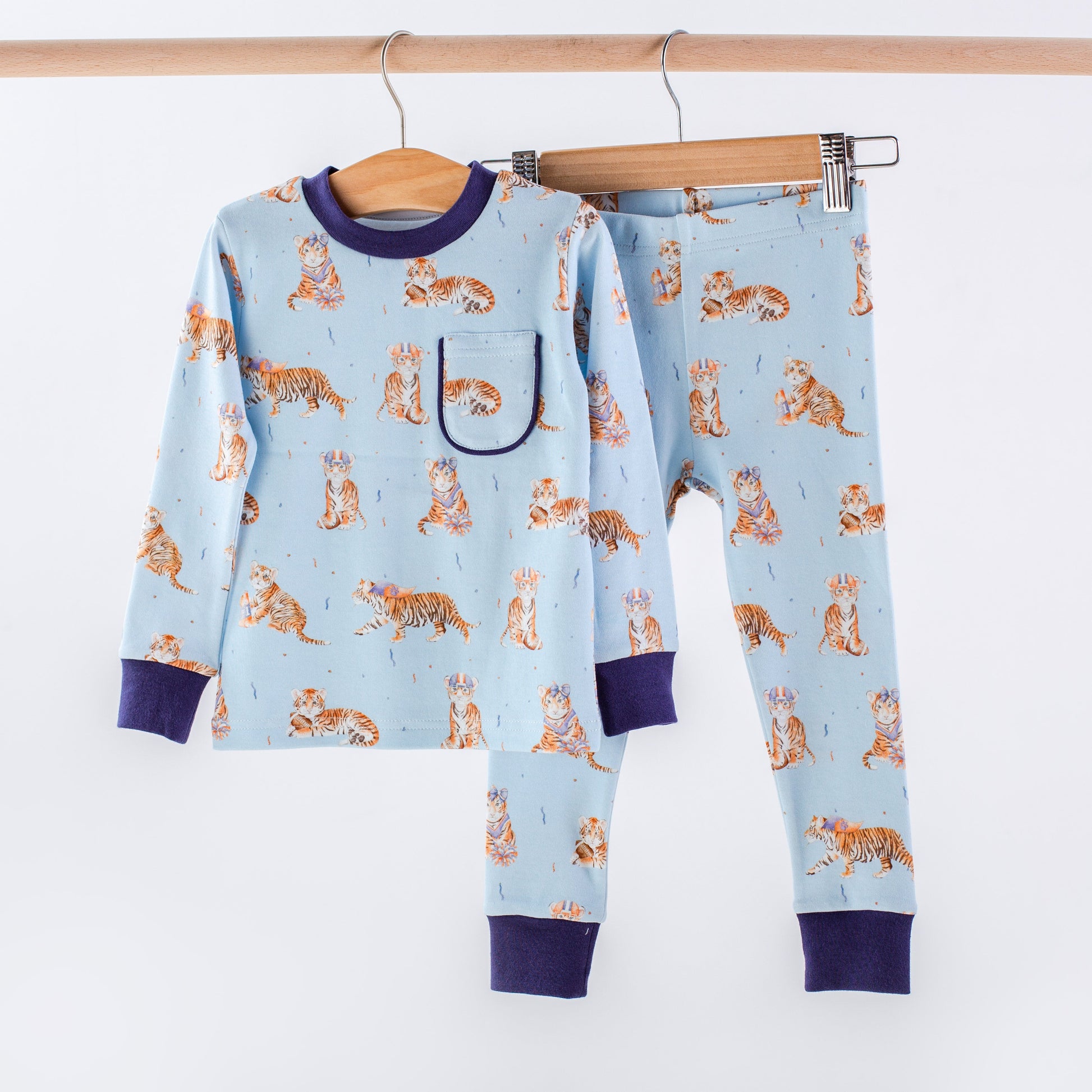 MVC: Alabama (AU Tigers) Organic Cotton Kids Pajamas (Blue)-Rogue Magnolia Custom Designs