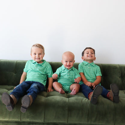 Baby Boys Christmas Tree Polo Romper – Holiday Performance Fabric