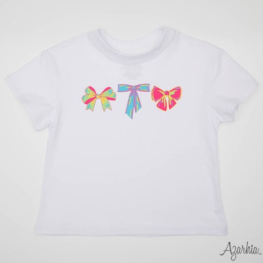 Neon Bows Screen Print on White Boxy T