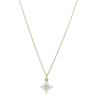 Andie Necklace – White Enamel Diamond Charm with Crystal Accent (16" + 3" Ext)