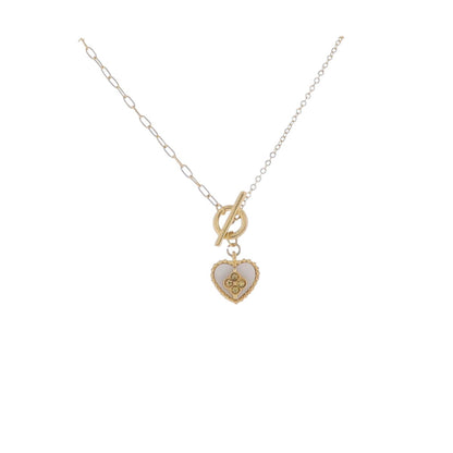 Ruth “Blessed” Heart Necklace – Gold Paperclip Chain with Shell & Crystal Charm (16" + 3" Ext)