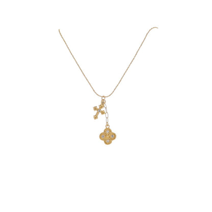 Ruth "Amen" Twist Chain Necklace – Gold with Clear Crystal Cross & Quatrefoil Charm (16" + 3" Ext)