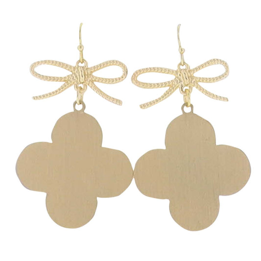 Gold Bow & Quatrefoil Drop Earrings