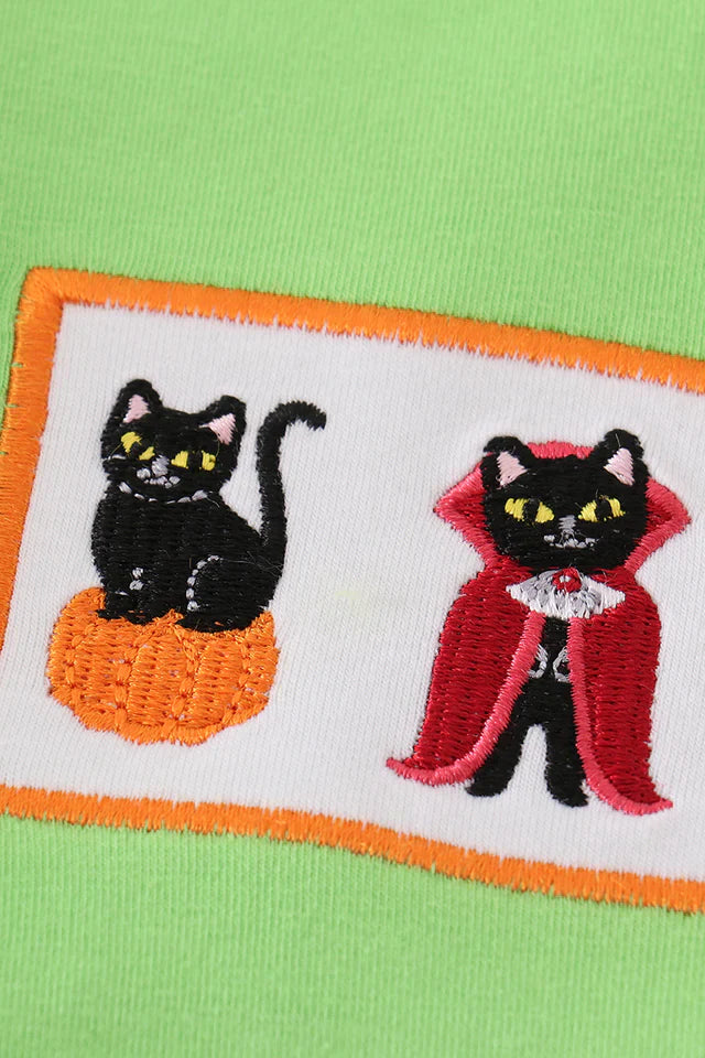 Green Halloween Cat Embroidery Boy Pant Set – Toddler & Boys Halloween Outfit
