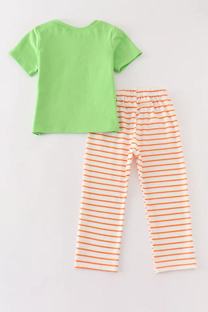 Green Halloween Cat Embroidery Boy Pant Set – Toddler & Boys Halloween Outfit