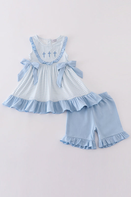 Cross Embroidery Girl Short Set