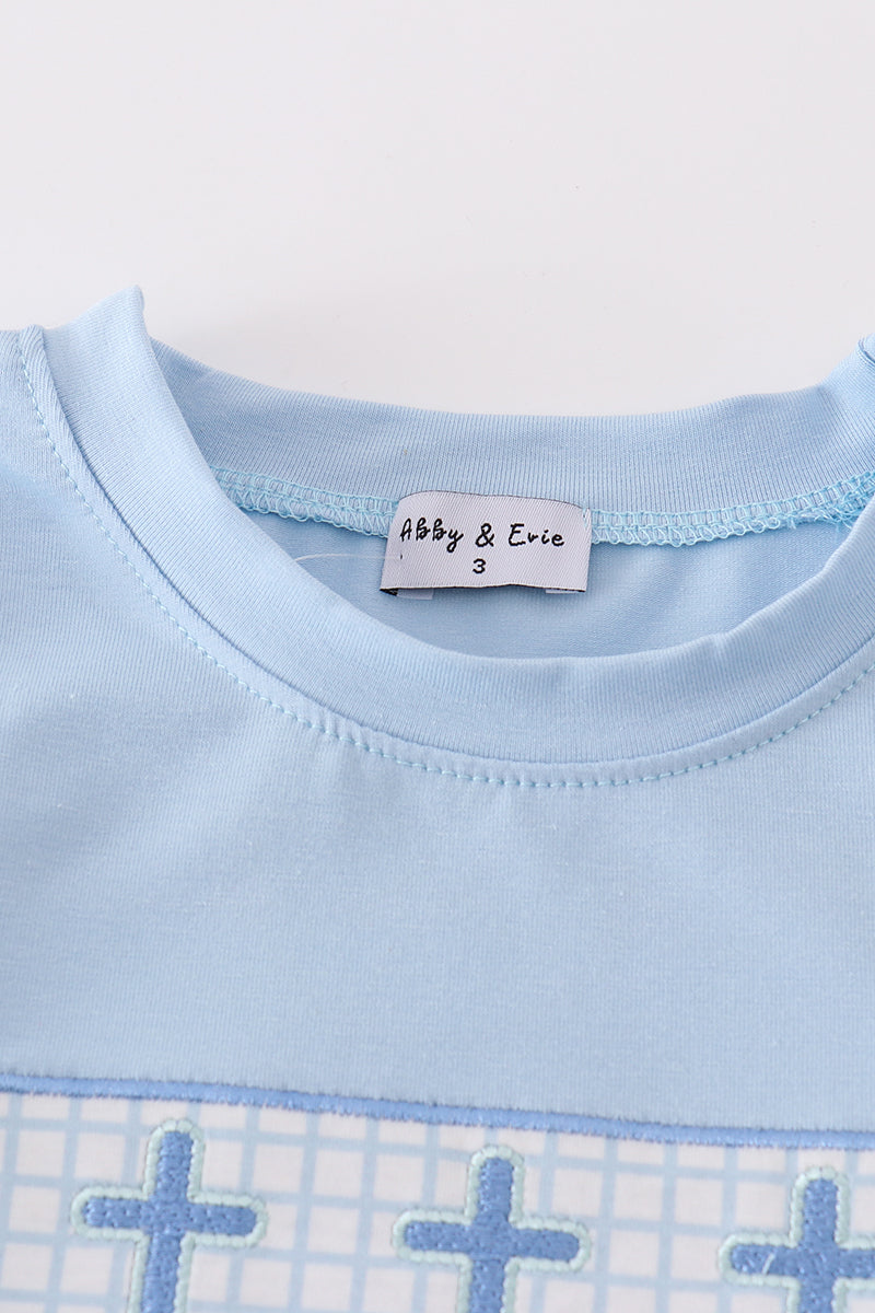 Cross Embroidery Boy Short Set