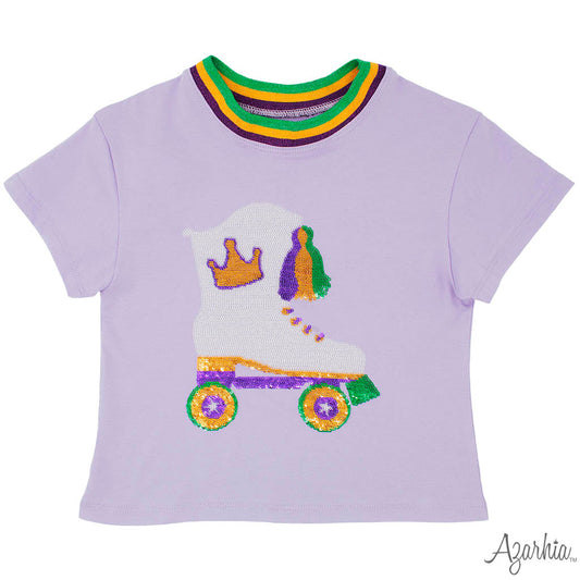 Sequin Roller Skate Boot Lavender Boxy T Mardi Gras