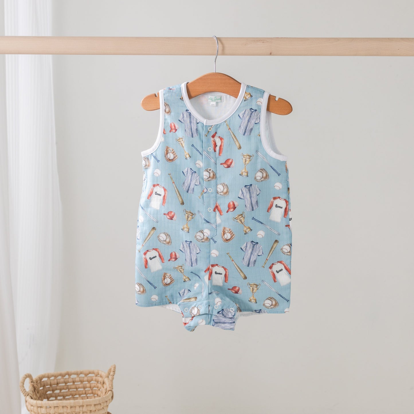 Let's Play Ball Organic Muslin Shortall-Rogue Magnolia Custom Designs