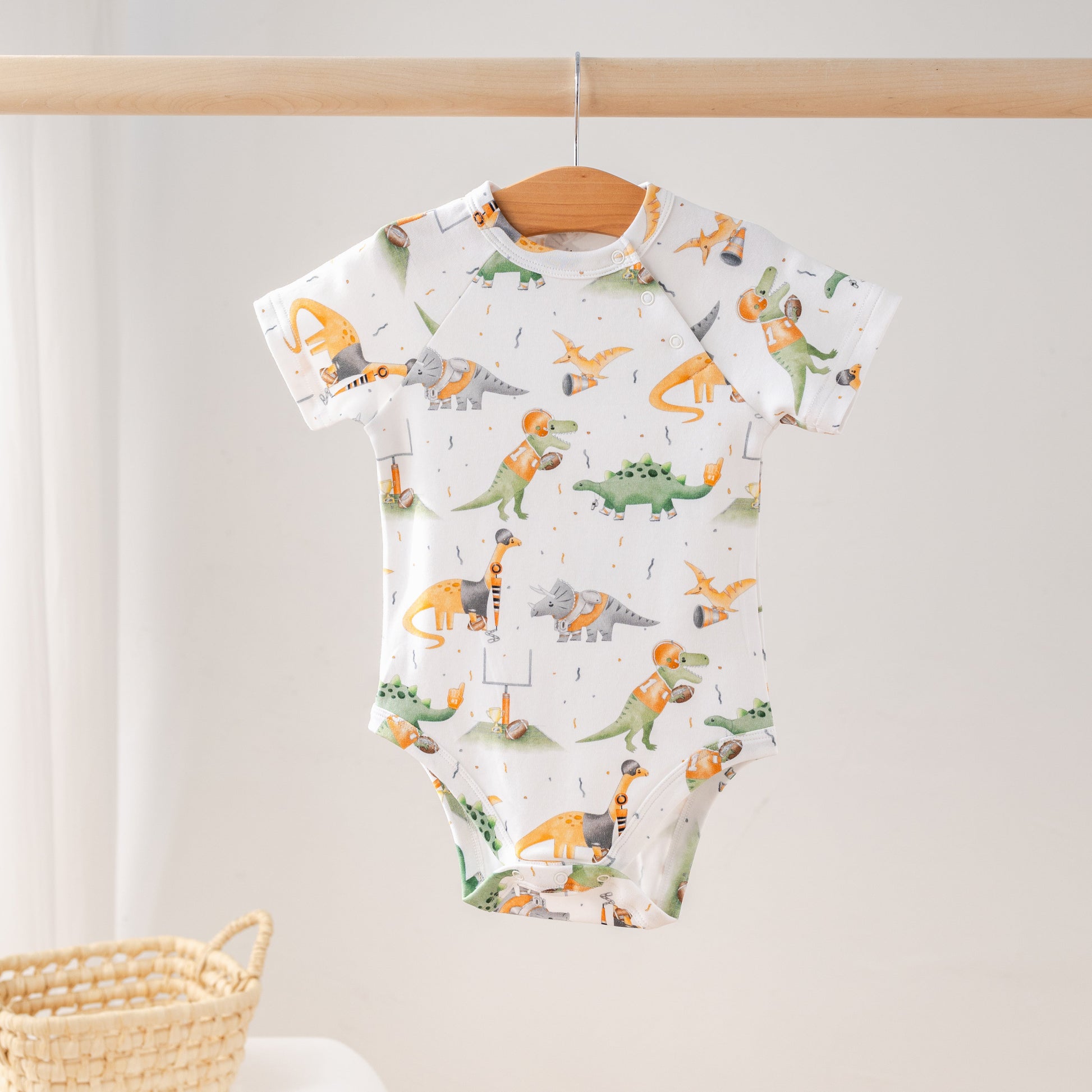 Orange Dino All-Stars Organic Cotton Onesie-Rogue Magnolia Custom Designs