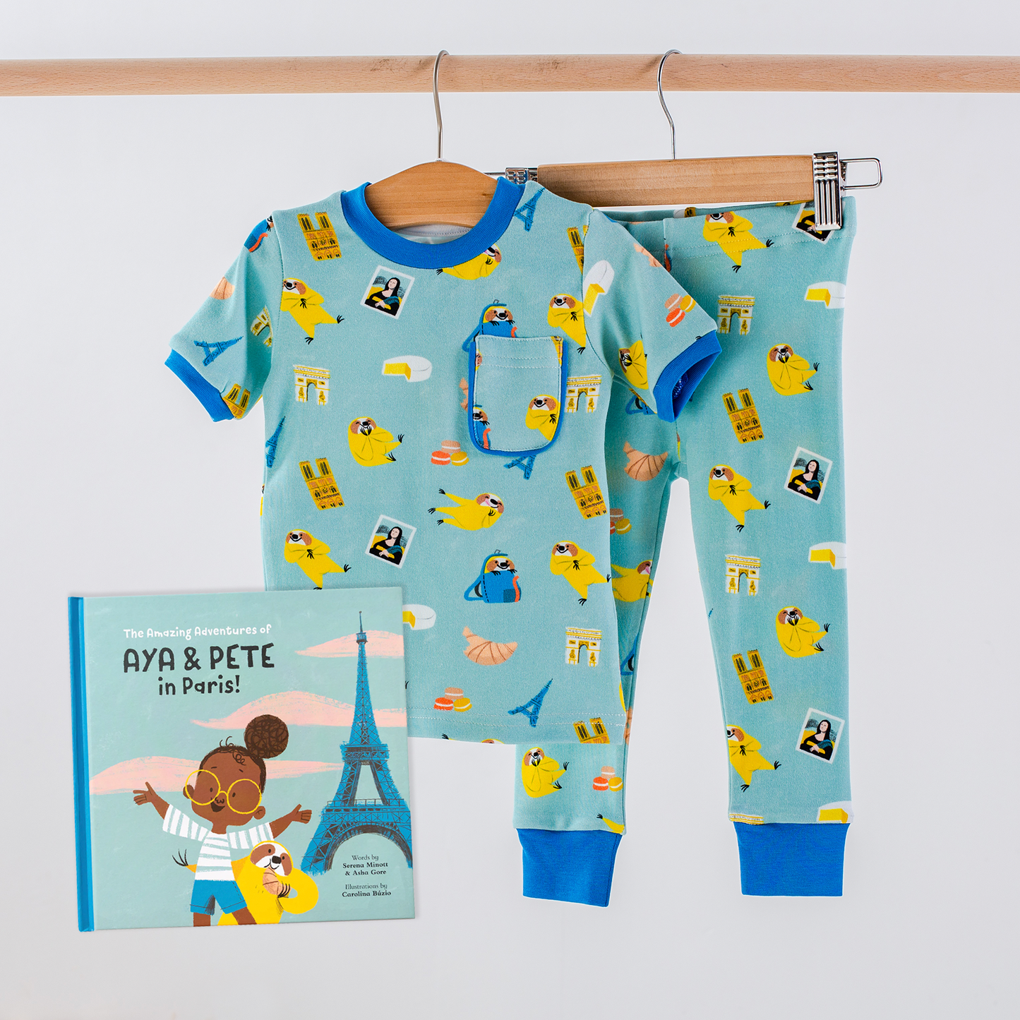 Aya & Pete in Paris Organic Cotton Kids Pajamas & Book Set-Rogue Magnolia Custom Designs