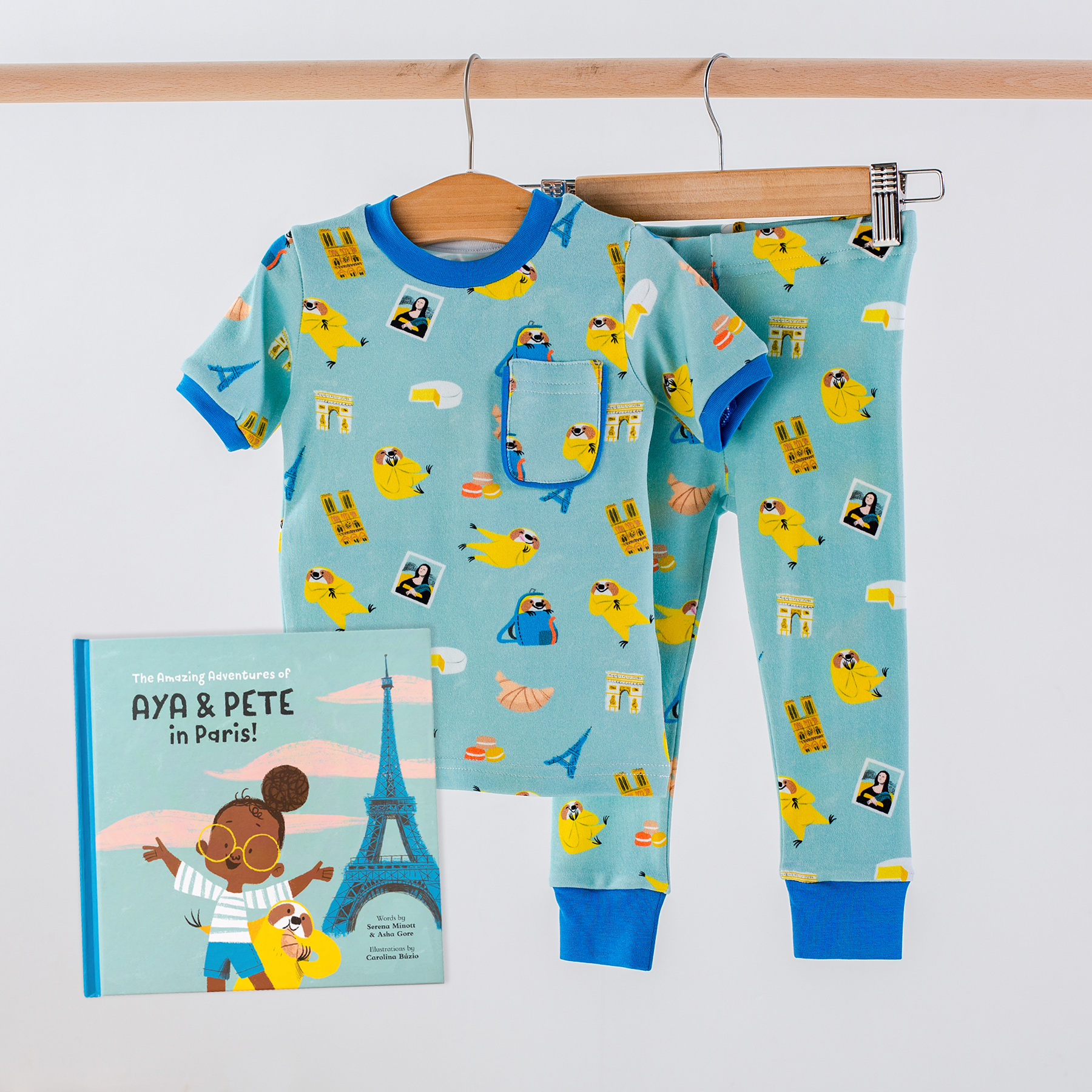 Aya & Pete in Paris Organic Cotton Kids Pajamas & Book Set-Rogue Magnolia Custom Designs