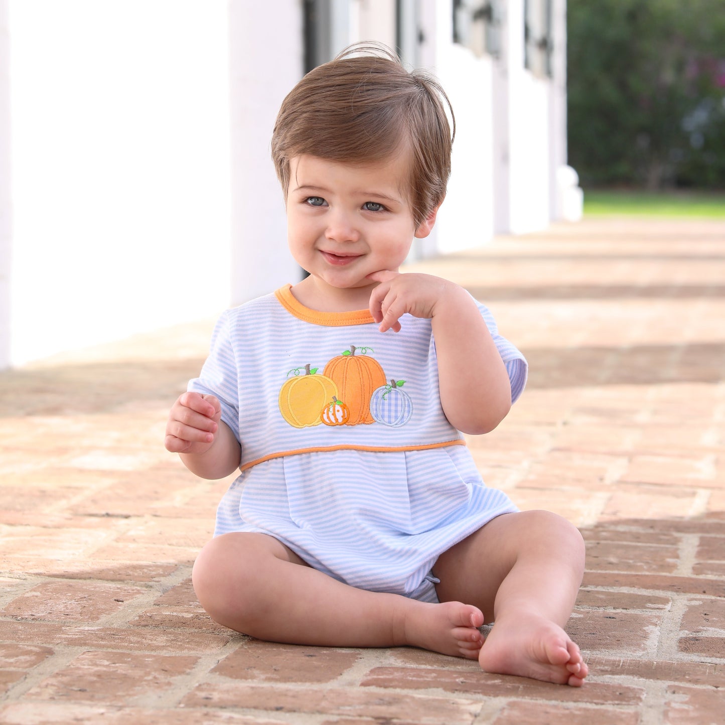 Pumpkin Patch Appliqué Bubble – Classic Baby Boy Outfit for Fall & Halloween