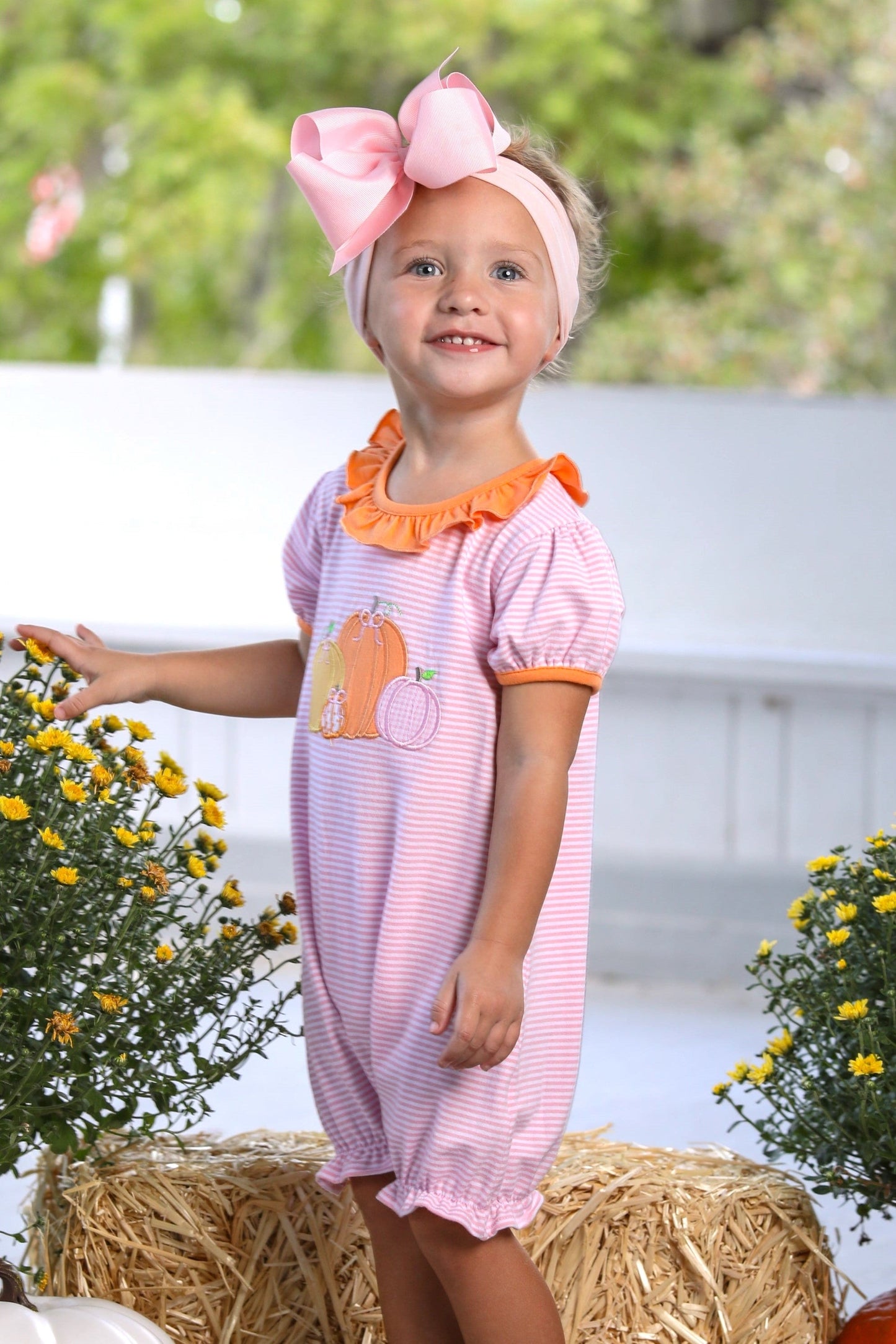 Pumpkin Patch Romper – Baby Girl Boutique Fall Outfit