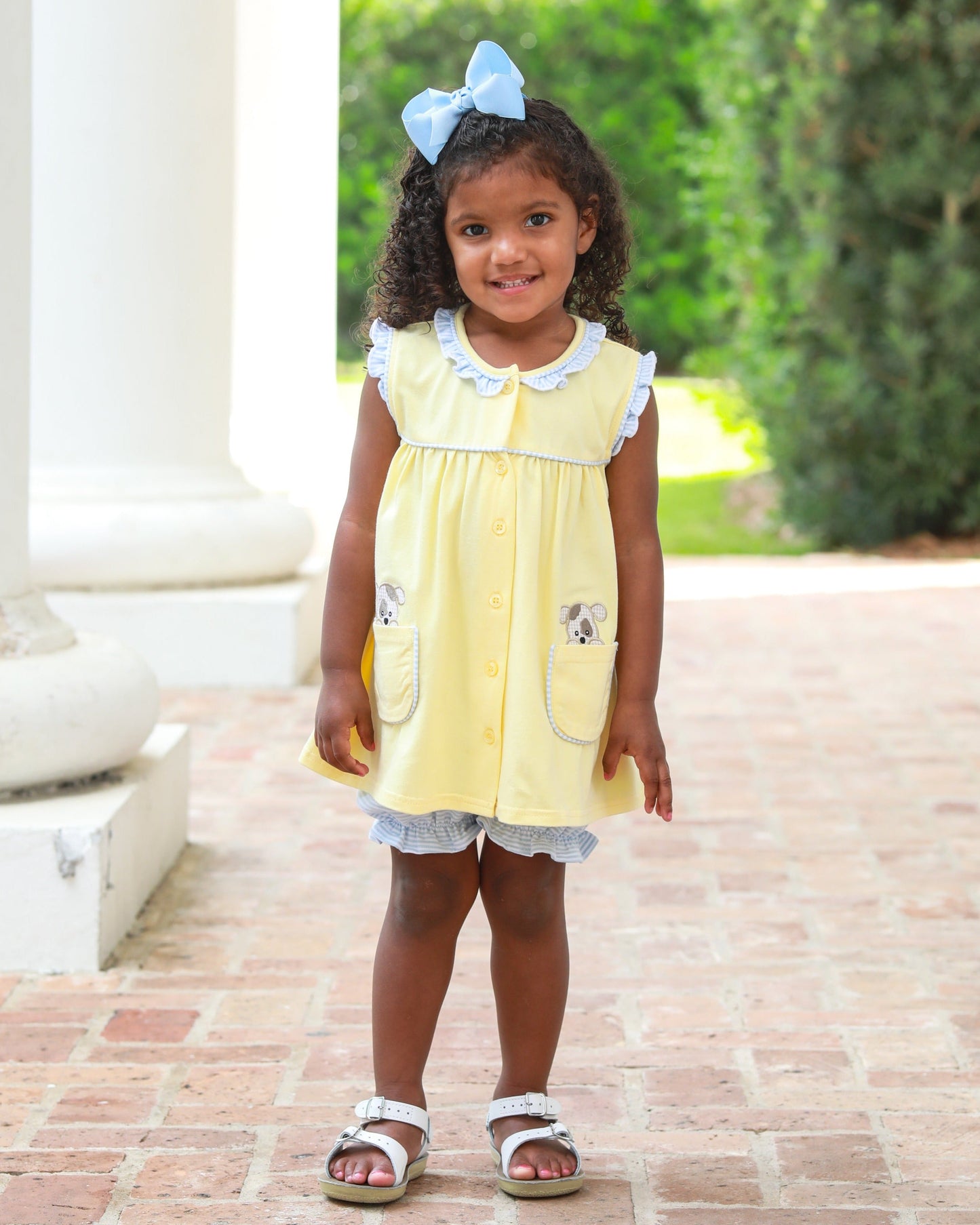 Girls Puppy Paws Pocket Bloomer Set – Yellow & Blue