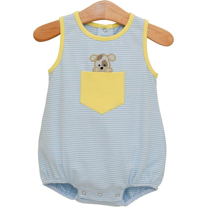 Boys Puppy Paws Pocket Bubble – Blue Stripe & Yellow