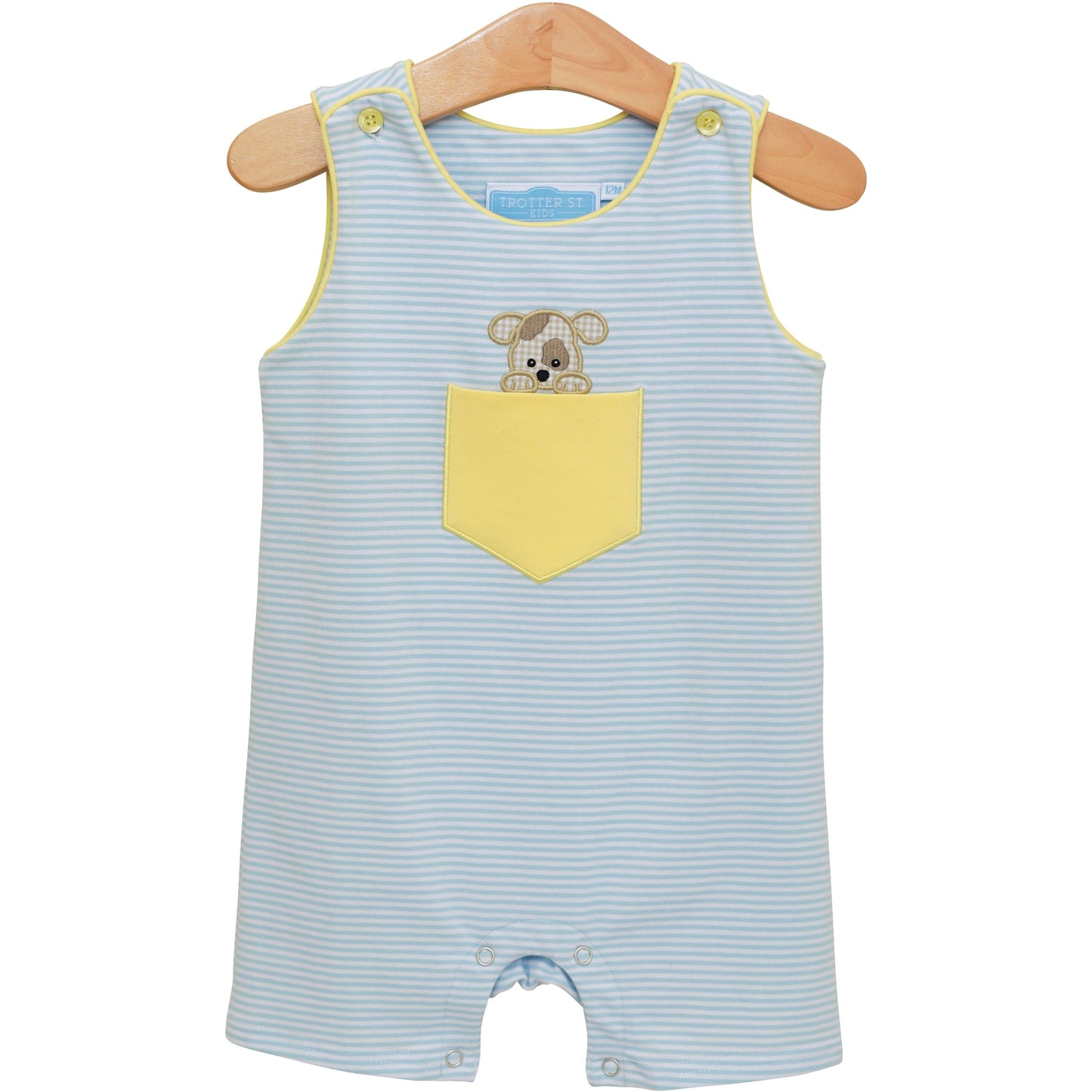 Boys Puppy Paws Pocket Jon Jon – Blue Stripe & Yellow