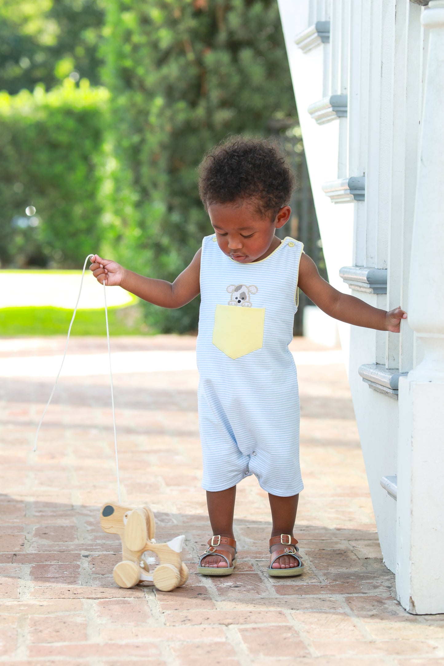 Boys Puppy Paws Pocket Jon Jon – Blue Stripe & Yellow