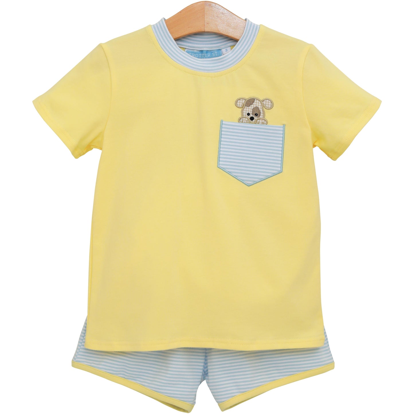 Boys Puppy Paws Pocket Short Set – Yellow & Blue