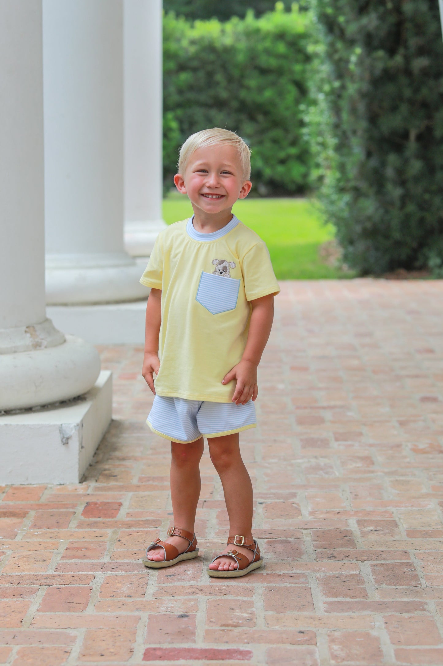 Boys Puppy Paws Pocket Short Set – Yellow & Blue