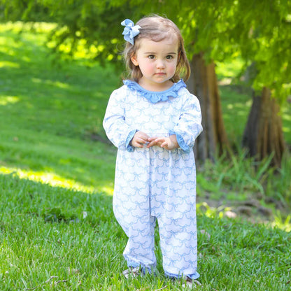 Blue Trellis Bow Romper