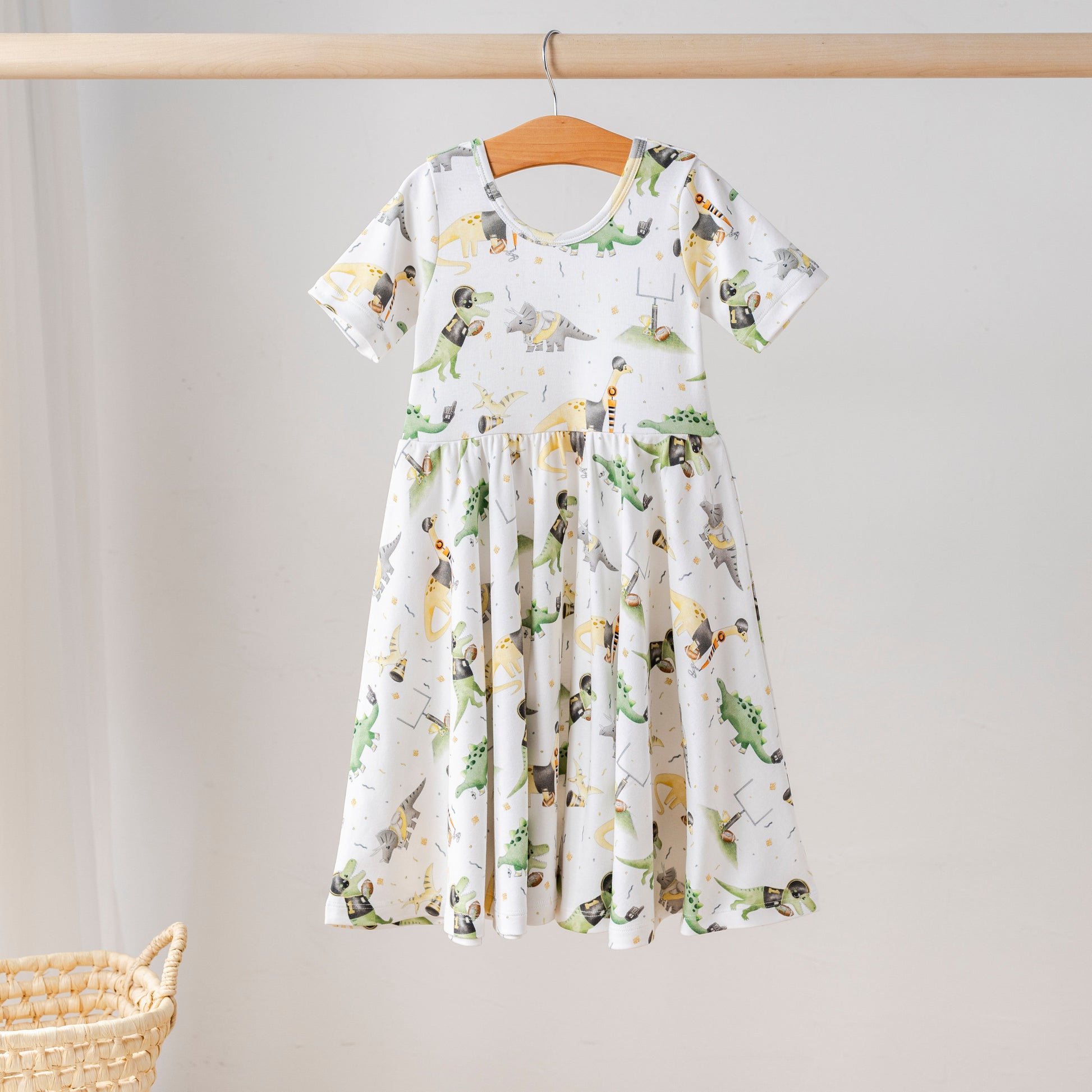 Saints Dino All-Stars Organic Cotton Dress for Kids-Rogue Magnolia Custom Designs